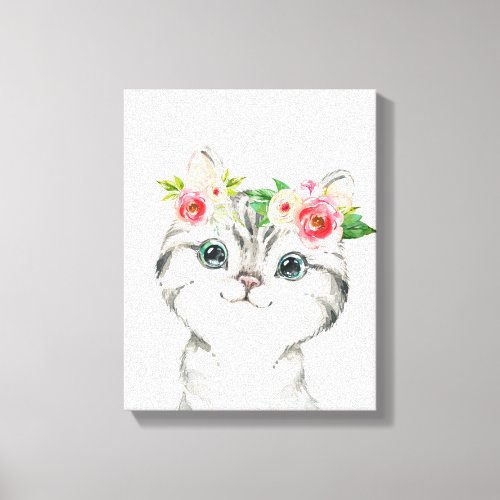 Watercolor Kitten Baby Animals Nursery Canvas Print