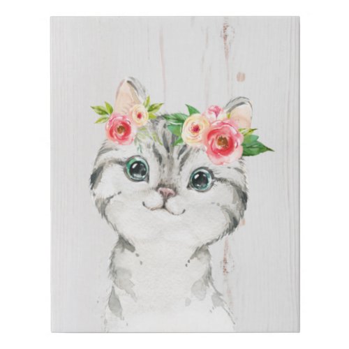 Watercolor Kitten Baby Animals Nursery Faux Canvas Print