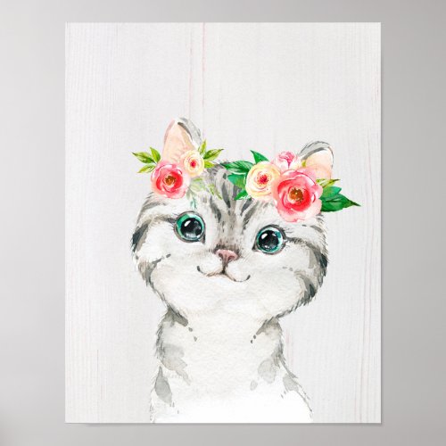 Watercolor Kitten Baby Animals Nursery Poster