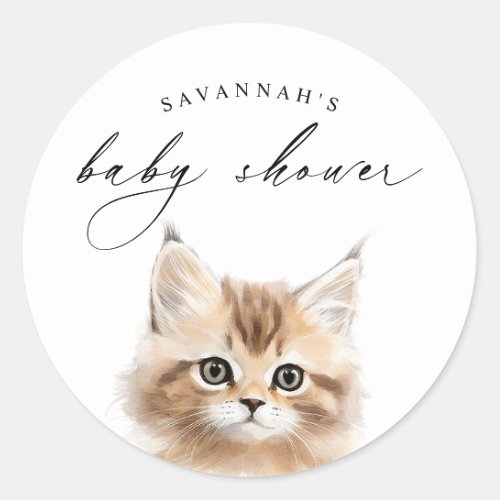 Watercolor Kitten  Cute Cat Baby Shower Favor Classic Round Sticker