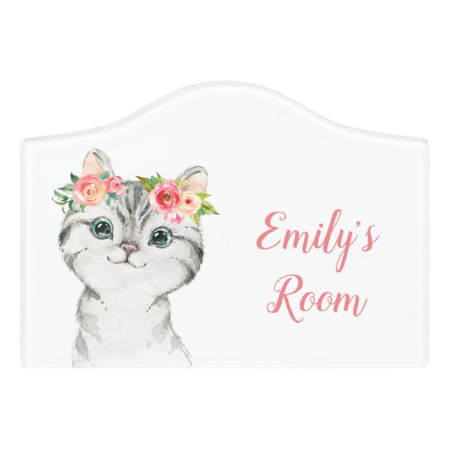 Watercolor Kitten Door Sign (Small Crest Front)