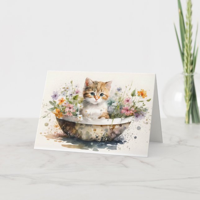 Watercolor Kitten Get Well Soon Card (Front)