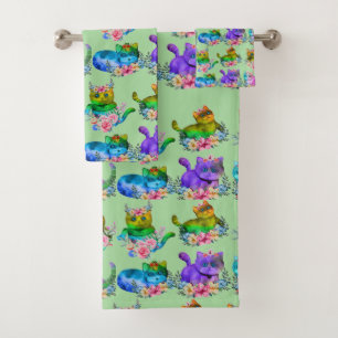 Watercolor kitten pattern ,kitten owner bath towel set