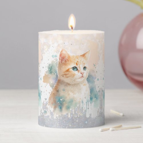 Watercolor  Kitten  Pillar Candle