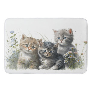 Watercolor Kittens in Grass Bath Mat