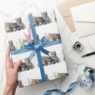 Watercolor Kittens In Wildflowers Wrapping Paper