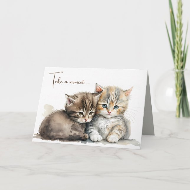 Watercolor Kittens Thinking Of You Card (Front)