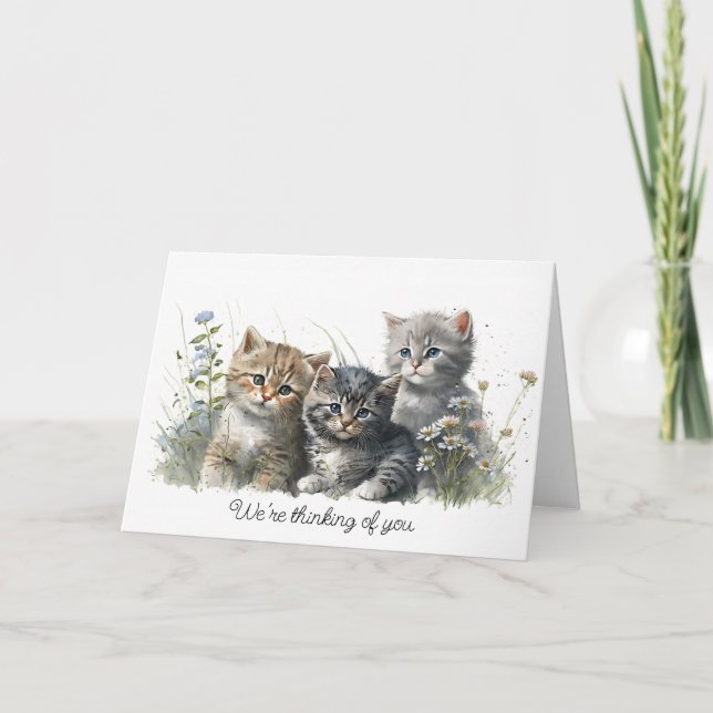 Watercolor Kittens Thinking of You Card (Front)