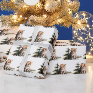 Watercolor Kittens With Christmas Ornaments Wrapping Paper