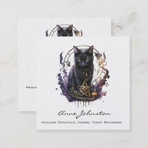 Watercolor Kitty and Pentagram Square Business Card