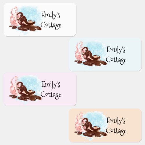 Watercolor Kitty Cat and Coffee Business Kids Labels