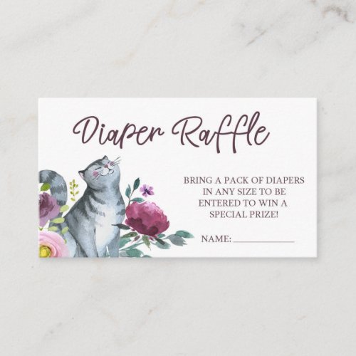 Watercolor Kitty Cat Diaper Raffle Enclosure Card