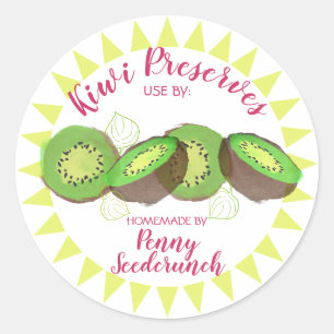 Watercolor kiwi sliced fruit personalized canning classic round sticker