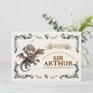Watercolor Knight Dragon 1st Birthday Welcome Sign Invitation