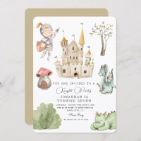 Watercolor Knight Dragon Castle Boy Birthday
