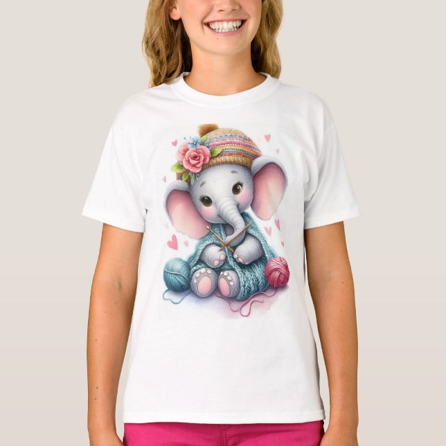 Watercolor knitting elephant T-Shirt (Front)