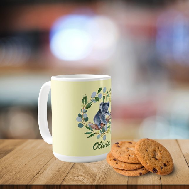 Watercolor Koala and Eucalyptus Wreath  Coffee Mug (Creator Uploaded)