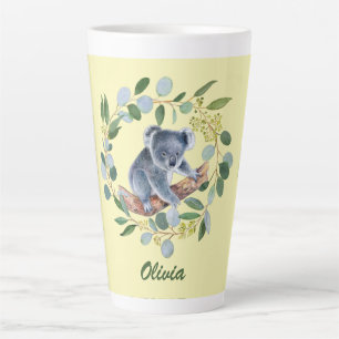 Watercolor Koala and Eucalyptus Wreath Latte Mug