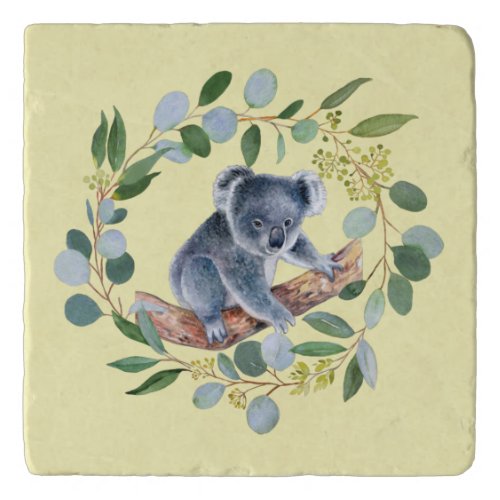 Watercolor Koala and Eucalyptus Wreath  Trivet