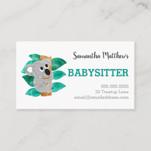Watercolor Koala Babysitter Childcare Provider Business Card
