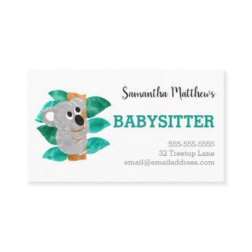 Watercolor Koala Babysitter Childcare Provider Business Card Watercolor Koala Babysitter Childcare Provider Business Card