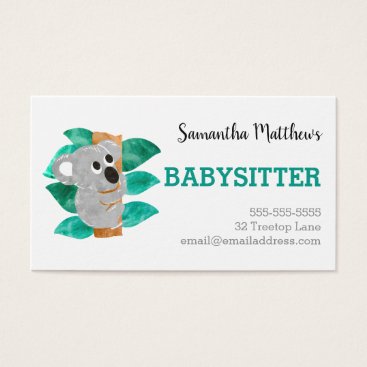 Watercolor Koala Babysitter Childcare Provider Business Card Watercolor Koala Babysitter Childcare Provider Business Card