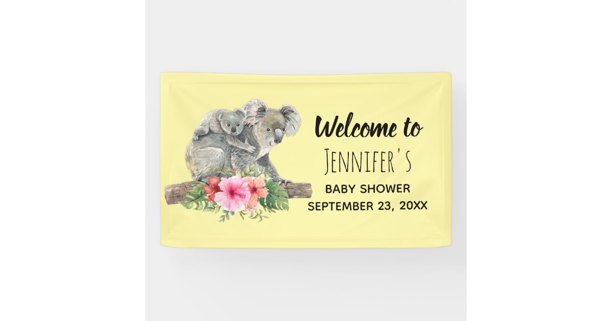 Watercolor Koala Bears Cute Baby Shower Banner | Zazzle