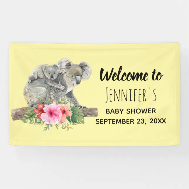 Watercolor Koala Bears Cute Baby Shower Banner | Zazzle