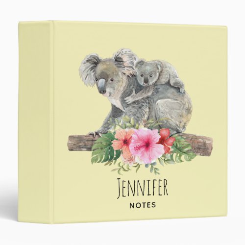 Watercolor Koala Bears Cute Mom  Baby 3 Ring Binder