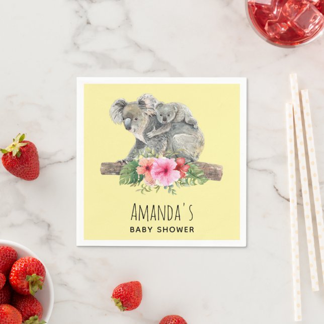 Watercolor Koala Bears Cute Mom & Baby Baby Shower Napkins (Insitu)