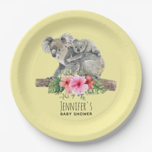 Watercolor Koala Bears Cute Mom  Baby Baby Shower Paper Plates