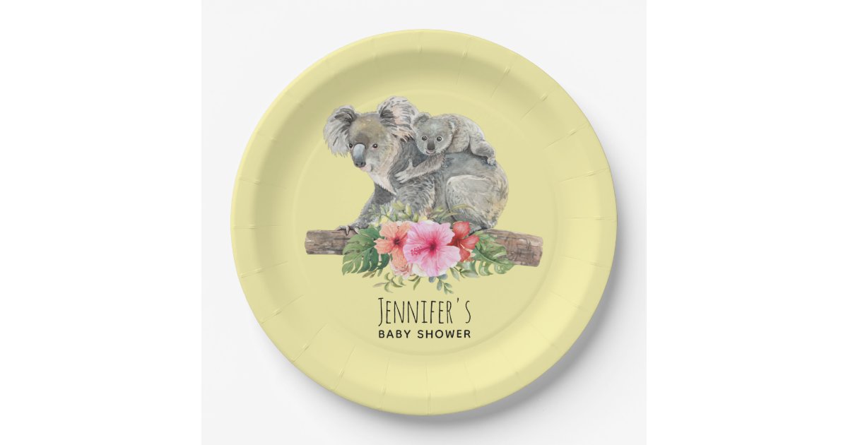 Watercolor Koala Bears Cute Mom & Baby Baby Shower Paper Plates | Zazzle