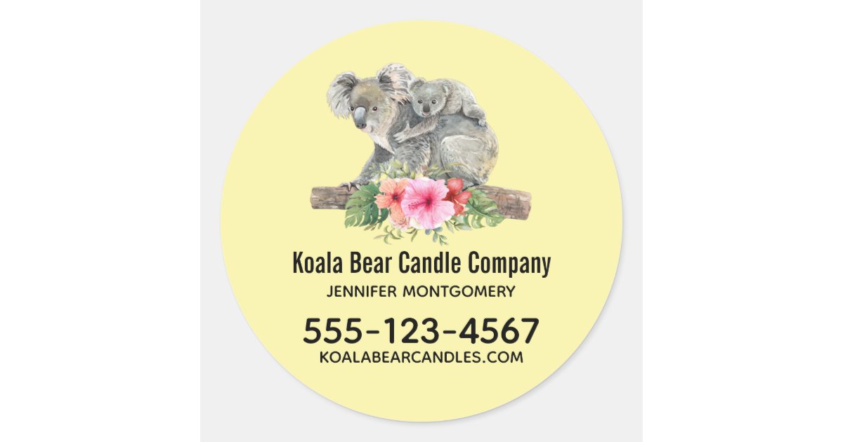 Watercolor Koala Bears Cute Mom & Baby Business Classic Round Sticker ...
