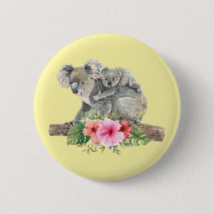 Watercolor Koala Bears Cute Mom & Baby Button