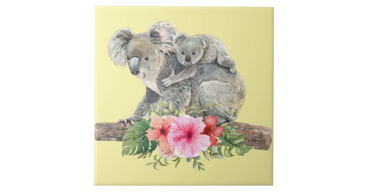 Watercolor Koala Bears Cute Mom & Baby Ceramic Tile | Zazzle