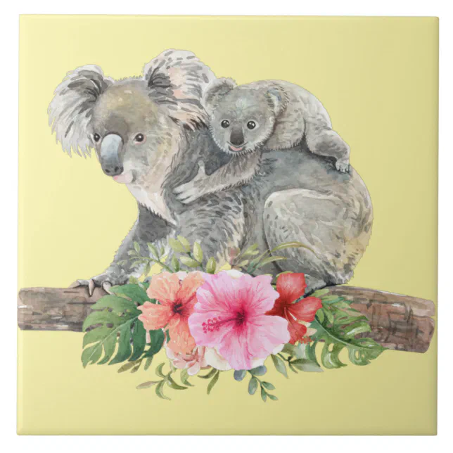 Watercolor Koala Bears Cute Mom & Baby Ceramic Tile | Zazzle