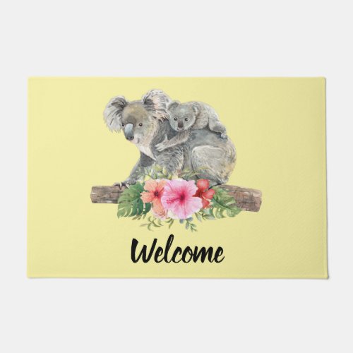 Watercolor Koala Bears Cute Mom  Baby Doormat