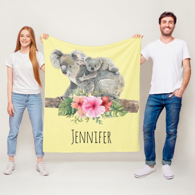 Watercolor Koala Bears Cute Mom & Baby Fleece Blanket (In Situ)