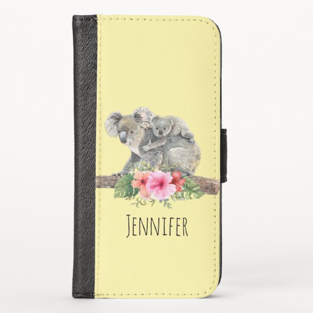 Watercolor Koala Bears Cute Mom & Baby iPhone Wallet Case (Front)