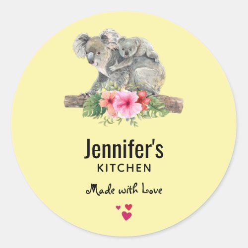 Watercolor Koala Bears Cute Mom  Baby Kitchen Classic Round Sticker