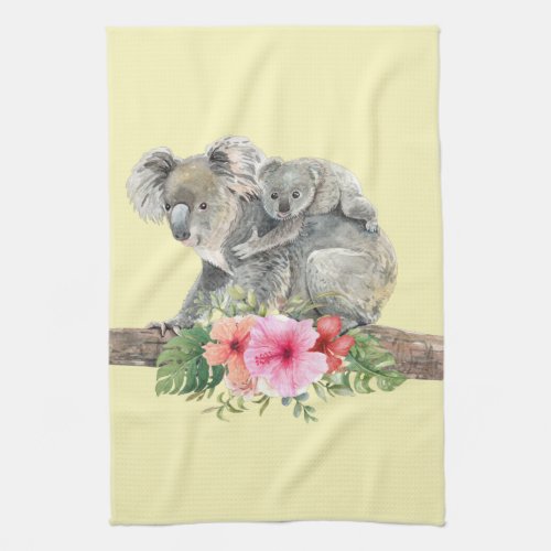 Watercolor Koala Bears Cute Mom  Baby Kitchen Towel
