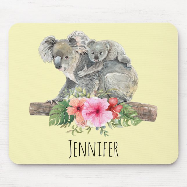 Watercolor Koala Bears Cute Mom & Baby Mouse Pad (Front)