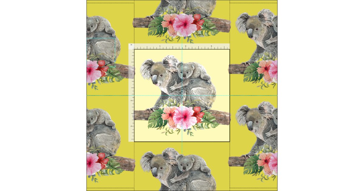 Watercolor Koala Bears Cute Mom & Baby Pattern Fabric | Zazzle