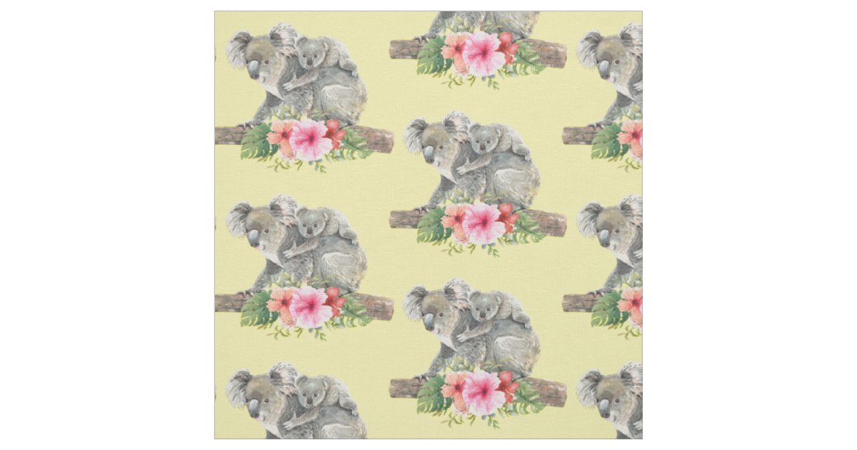 Watercolor Koala Bears Cute Mom & Baby Pattern Fabric | Zazzle