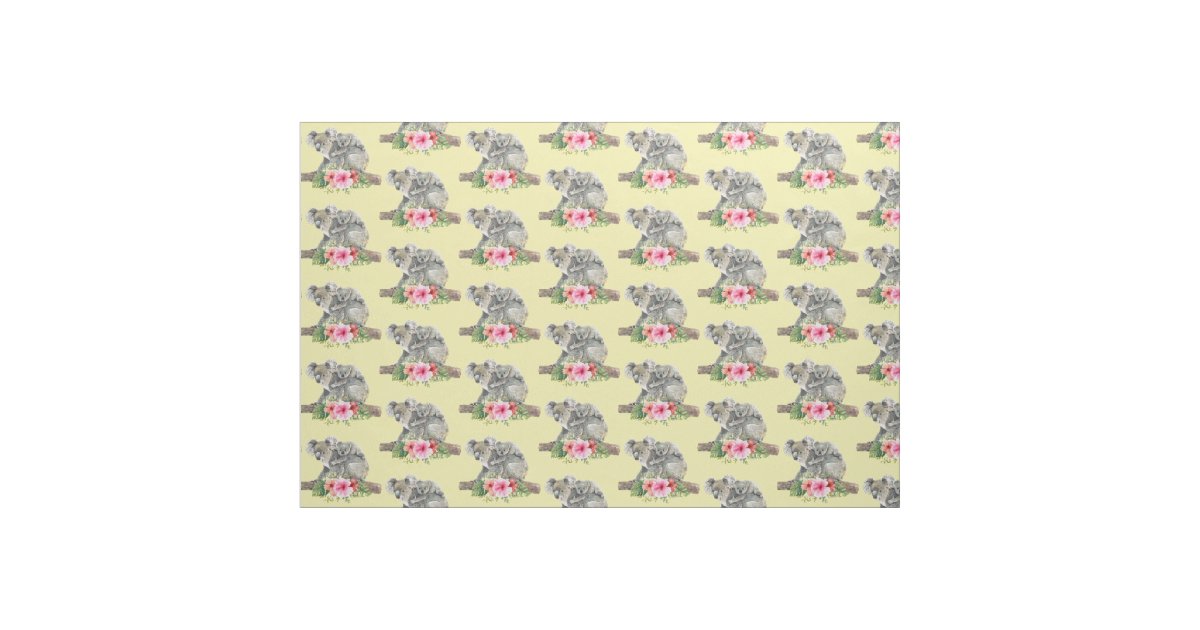 Watercolor Koala Bears Cute Mom & Baby Pattern Fabric | Zazzle