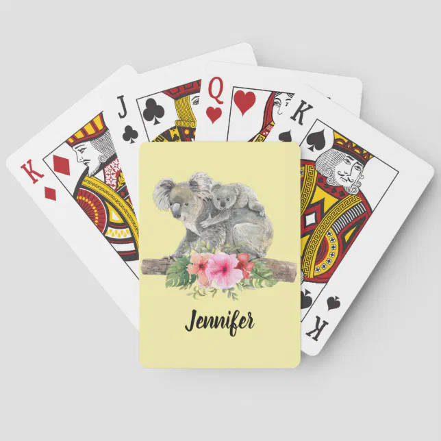 Watercolor Koala Bears Cute Mom & Baby Poker Cards | Zazzle