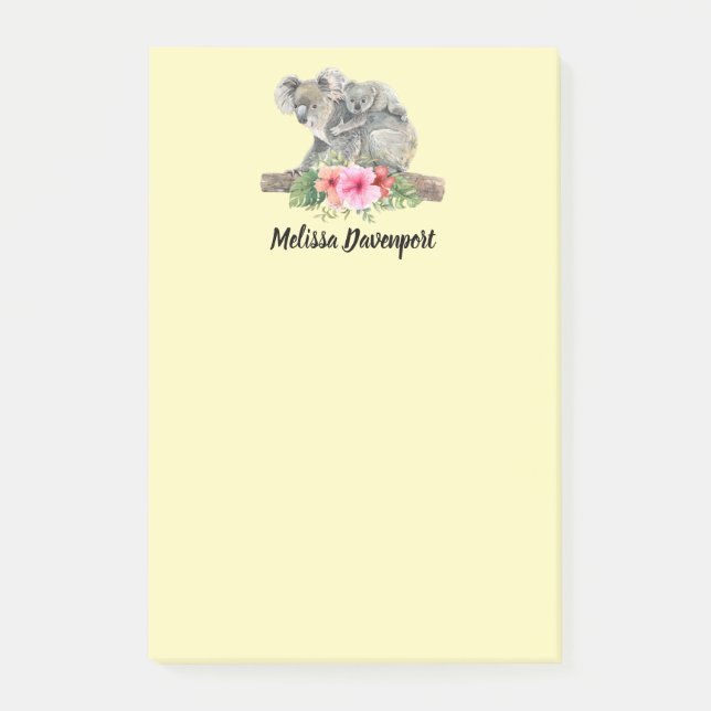 Watercolor Koala Bears Cute Mom & Baby Post-it Notes (Front)