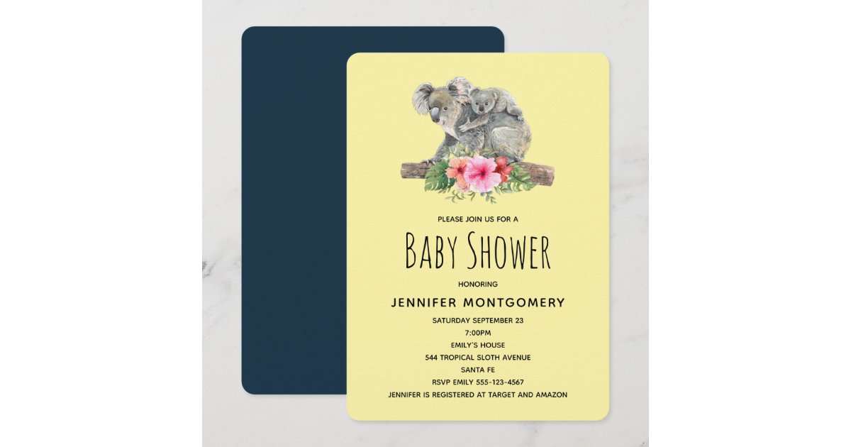 Watercolor Koala Bears Cute Mom & Baby Shower Invitation | Zazzle