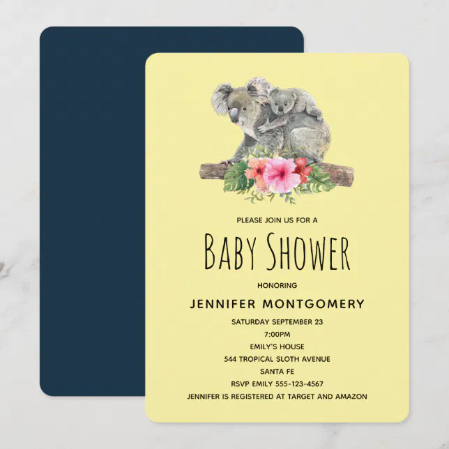 Watercolor Koala Bears Cute Mom & Baby Shower Invitation | Zazzle