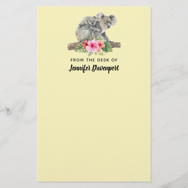 Watercolor Koala Bears Cute Mom & Baby Stationery (Front)